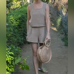 Tan Sleeveless Top and Shorts Set